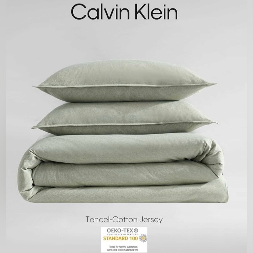 Calvin Klein Modern Cotton Melange Duvet Cover Set Twin Green - Picture 2 of 5